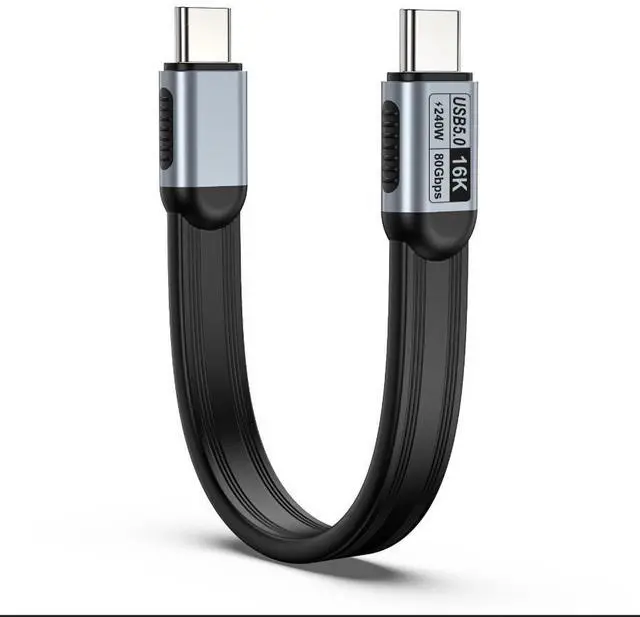 Alt view image 2 of 7 - Flat TPE 10cm Short USB-C to USB-C USB5 Cable, 80Gbps High Speed Data Transfer, 240W PD Fast Charging, 16K UHD Video Cord, Compatible with Thunderbolt 5/4/3, USB4 Laptop, SSD, Docking Station, Monitor