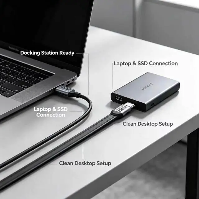 Alt view image 4 of 6 - Flat TPE 3.3FT Short USB-C to USB-C USB4 Cable, 40Gbps Data Transfer, 240W PD Fast Charging, 8K UHD Video Cord, Compatible with Thunderbolt 4/3 Laptops SSD Docking Station Monitor