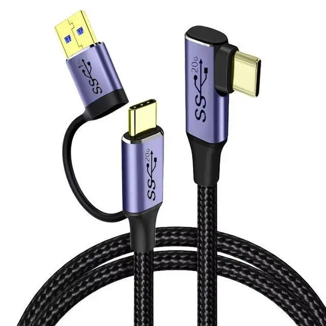 Alt view image 2 of 2 - 2 in 1 L-shaped USB3.2 Gen2x2 Type-C to Type-C Cable, 0.25M (9.8 Inch), 100W PD Fast Charging, 20Gbps Data Transfer, 4K 60Hz Video Output with Detachable USB-A Adapter