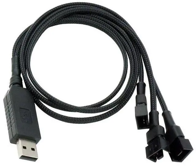Alt view image 4 of 6 - USB to 4Pin Fan Power Cable, 5V to 12V Boost Cable 1 to 3 Splitter, Braided Tinned Copper Wire, 54cm USB Male to 3x 4-Pin PWM Fan Connector for PC Case Cooling Fan DIY Cooling Mod