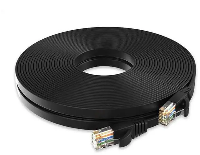 Main image of 66ft Flat Black Cat6 Cat6e Shielded Ethernet Cable, Snagless RJ45 LAN Patch Cord, High Speed Network Cable Faster Than Cat5e Cat5 for Router, Modem, PC, Gaming Console, Smart TV