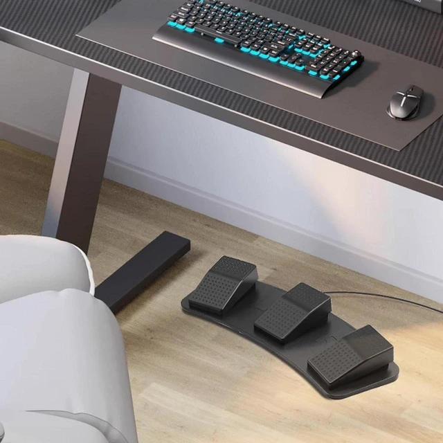 Alt view image 4 of 7 - Aomoproing USB Foot Switch Programmable HID, 3-Pedal Macro Controller for Gaming, Anti-Slip Heavy Duty Foot Pedals for PC, Sim Racing MMO FPS Keyboard, Game Assistant