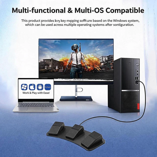 Alt view image 6 of 7 - Aomoproing USB Foot Switch Programmable HID, 3-Pedal Macro Controller for Gaming, Anti-Slip Heavy Duty Foot Pedals for PC, Sim Racing MMO FPS Keyboard, Game Assistant