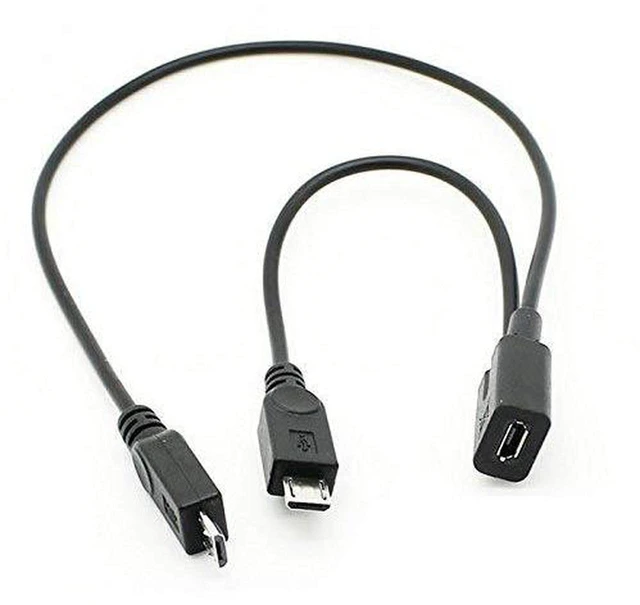 Main image of Micro USB Y Splitter Cable 1 to 2, 8 inch 20.5cm Dual Output Charging Extension Cord, 2A for Android Phone, Power Bank, Tablet, Charge Two Devices at Once, Black