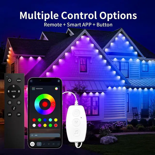 Alt view image 2 of 7 - JAYSUING Permanent Outdoor Lights Waterproof IP67, Smart RGB+IC Eaves LED Lights with App & Button Control, 200+ Dynamic Scene Modes for House Roof, Garden, Christmas, Party Decor