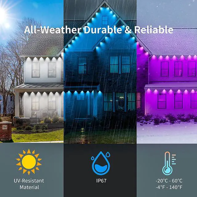 Alt view image 3 of 7 - JAYSUING Permanent Outdoor Lights Waterproof IP67, Smart RGB+IC Eaves LED Lights with App & Button Control, 200+ Dynamic Scene Modes for House Roof, Garden, Christmas, Party Decor
