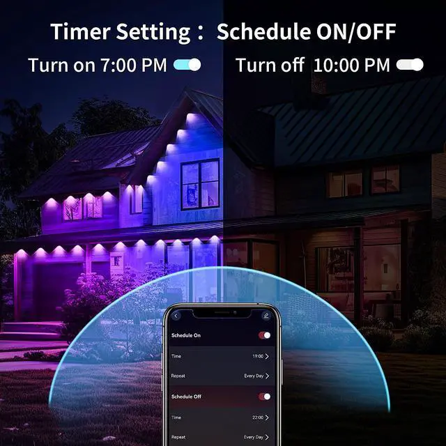 Alt view image 5 of 7 - JAYSUING Permanent Outdoor Lights Waterproof IP67, Smart RGB+IC Eaves LED Lights with App & Button Control, 200+ Dynamic Scene Modes for House Roof, Garden, Christmas, Party Decor