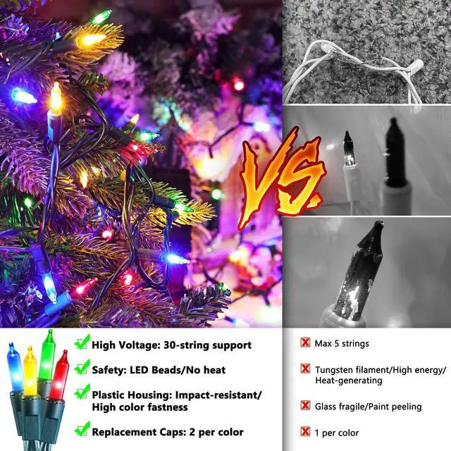 Alt view image 2 of 7 - JAYSUING Christmas Lights -2 Pack Total 43FT 200 Count Conectable Waterproof String Lights Brighter Detachable Plug-in Lights Indoor & Outdoor for Christmas Decoration(Mulitcolor)