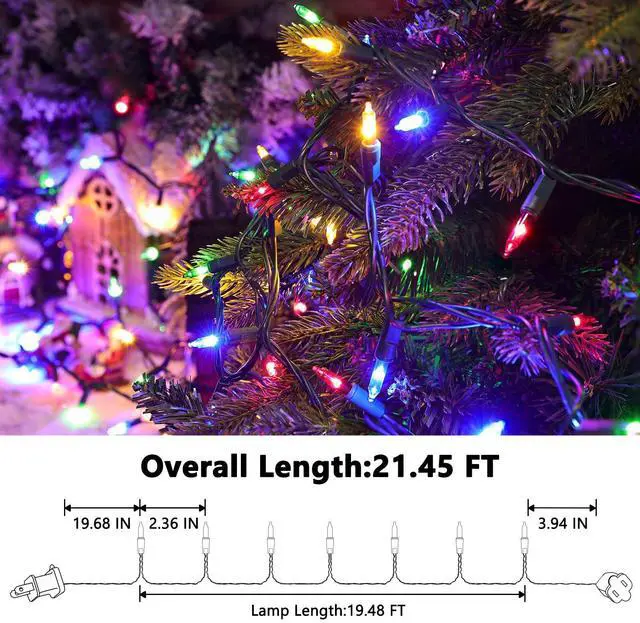 Alt view image 4 of 7 - JAYSUING Christmas Lights -2 Pack Total 43FT 200 Count Conectable Waterproof String Lights Brighter Detachable Plug-in Lights Indoor & Outdoor for Christmas Decoration(Mulitcolor)