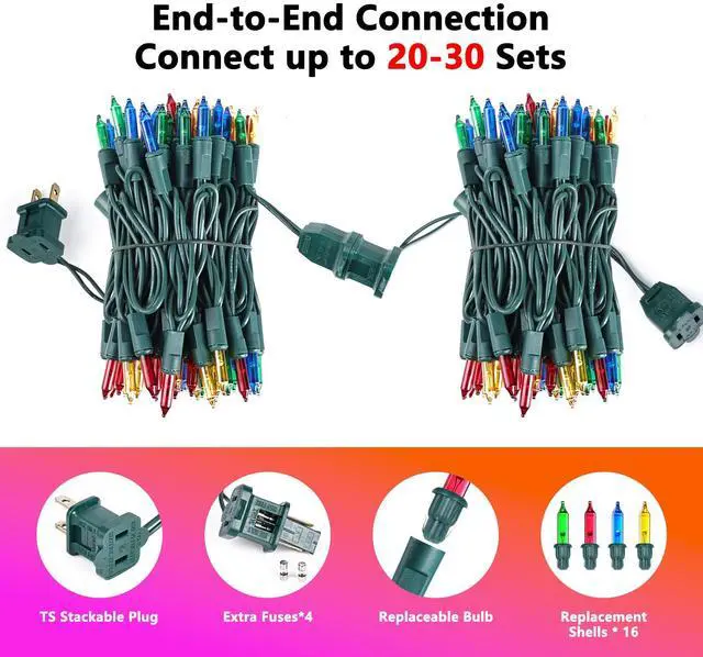 Alt view image 3 of 7 - JAYSUING Christmas Lights -2 Pack Total 43FT 200 Count Conectable Waterproof String Lights Brighter Detachable Plug-in Lights Indoor & Outdoor for Christmas Decoration(Mulitcolor)