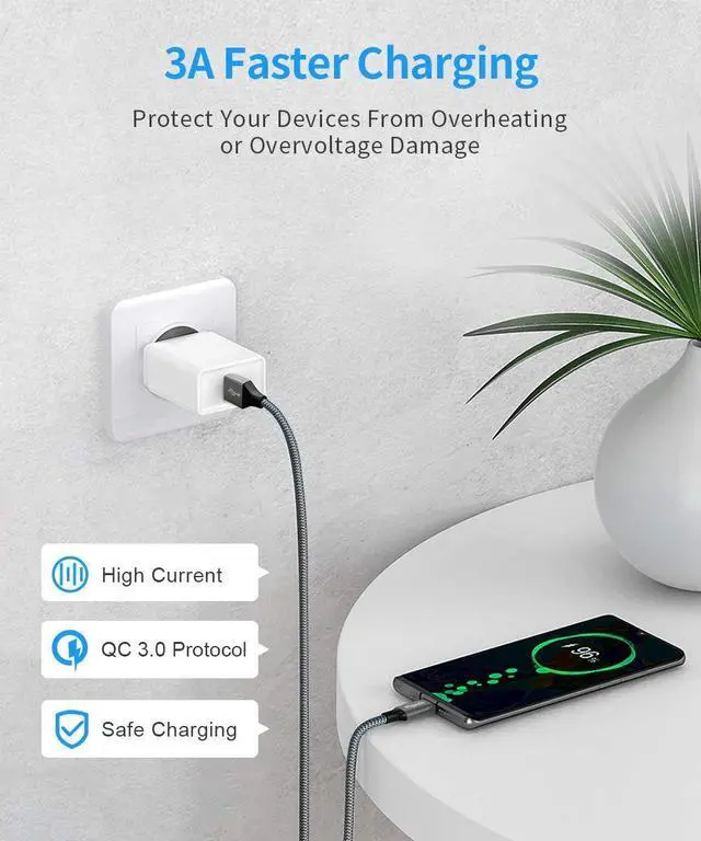 Alt view image 3 of 7 - USB A to USB C Cable 5-Pack (3/3/6/6/10 ft), Fast Charging Type C Charger Cord for iPhone 17 16 15 Pro Max Plus Air, Samsung Galaxy S25 S24 S23 S22 S21 S20 A56 A17 A16, Pixel, Moto G, Gray