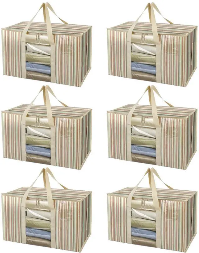 Main image of 6-Pack Oversized Moving Bags with Reinforced Handles, Heavy-Duty Storage Tote Moving Supplies for Packaging, Camping (Color Stripe, 6-Pack)