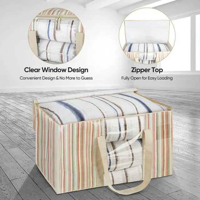 Alt view image 5 of 7 - 6-Pack Oversized Moving Bags with Reinforced Handles, Heavy-Duty Storage Tote Moving Supplies for Packaging, Camping (Color Stripe, 6-Pack)