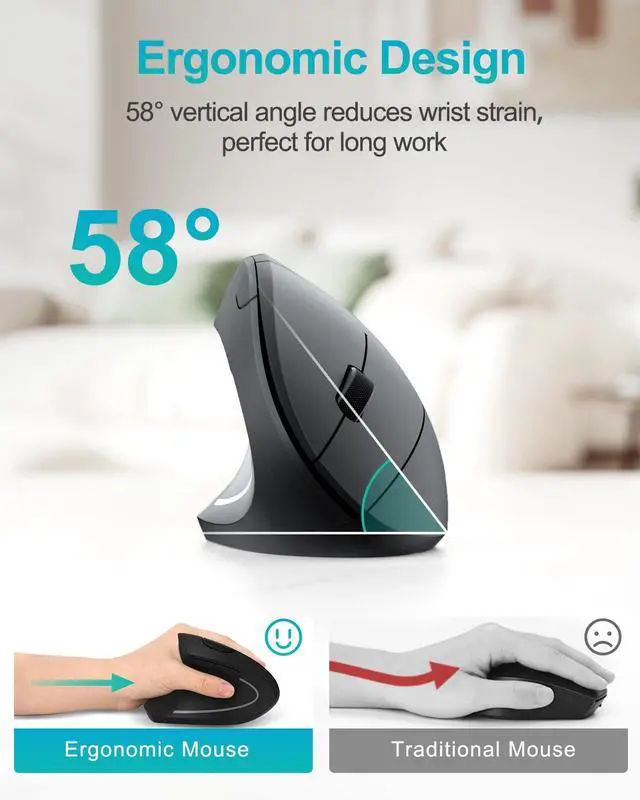 Alt view image 3 of 7 - Left Handed Ergonomic Mouse, Vertical Wireless Mouse for Left Hand, 2.4G USB Carpal Tunnel Lefty Mouse, 3 Adjustable DPI, 6 Buttons, for Laptop, PC, Computer, Mac, Windows, Desktop - Black