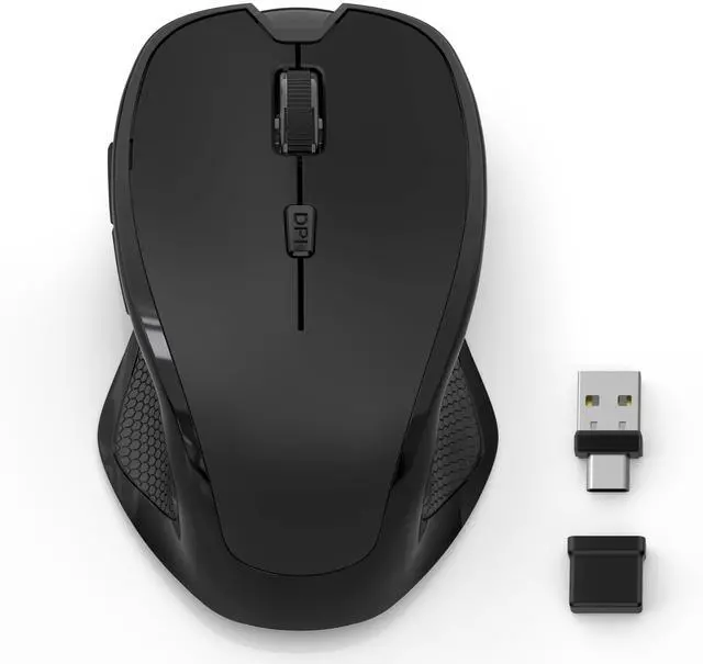 Main image of Bluetooth Wireless Mouse,2.4G Ergonomic Wireless Mouse with USB-A/USB-C+BT5.0/3.0,Rechargeable Cordless Mice Jiggler Optical 6 Buttons 1600DPI for Laptop Mac Desktop PC Chromebook Notebook - Black
