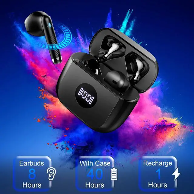 Alt view image 7 of 7 - Wireless Earbuds, Bluetooth 5.4 Ear Buds LED Power Display Headphones Bass Stereo, Bluetooth Earbuds in-Ear Noise Cancelling Mic, 40H Playback Mini Case IP7 Waterproof Sports Earphones for Android iOS