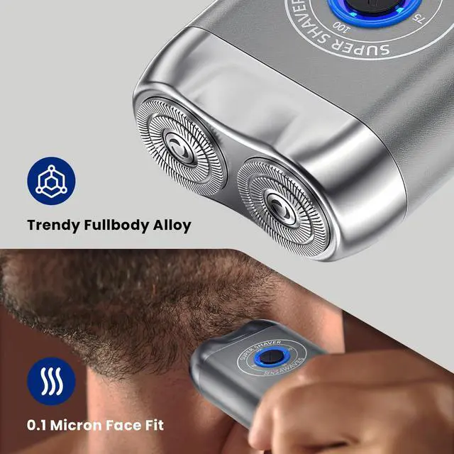 Alt view image 2 of 6 - Mini Electric Shaver for Men, Alloy Portable Shaver for Face & Beard, IPX7 Waterproof Rechargeable Travel Razor with Detachable Head, Cordless Wet/Dry Shaving, Easy Cleaning