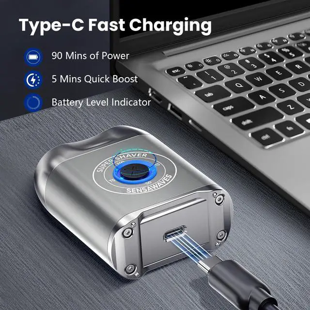 Alt view image 3 of 6 - Mini Electric Shaver for Men, Alloy Portable Shaver for Face & Beard, IPX7 Waterproof Rechargeable Travel Razor with Detachable Head, Cordless Wet/Dry Shaving, Easy Cleaning