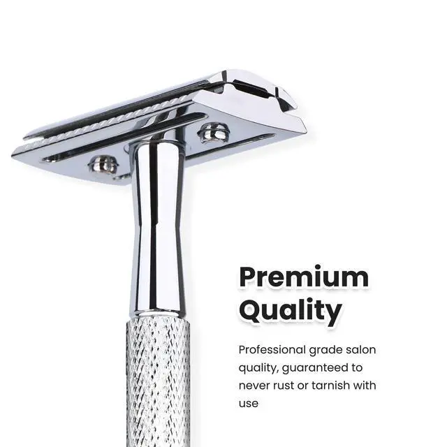 Alt view image 2 of 7 - Hoygi Single Blade Safety Razor With 10 Premium Stainless Steel Blades Double Edge Safety Razors For Men, Smooth Wet Shave Experience, Glossy Silver