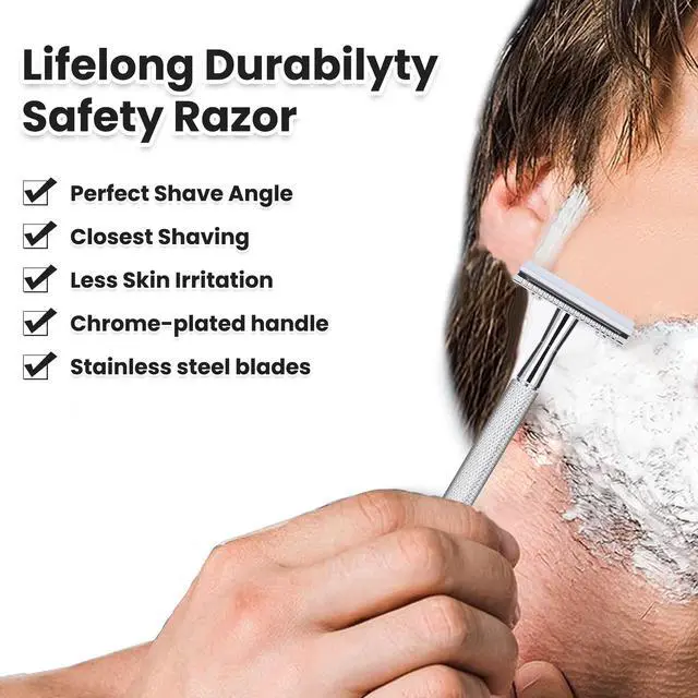 Alt view image 6 of 7 - Hoygi Single Blade Safety Razor With 10 Premium Stainless Steel Blades Double Edge Safety Razors For Men, Smooth Wet Shave Experience, Glossy Silver