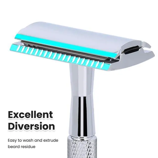 Alt view image 3 of 7 - Hoygi Single Blade Safety Razor With 10 Premium Stainless Steel Blades Double Edge Safety Razors For Men, Smooth Wet Shave Experience, Glossy Silver