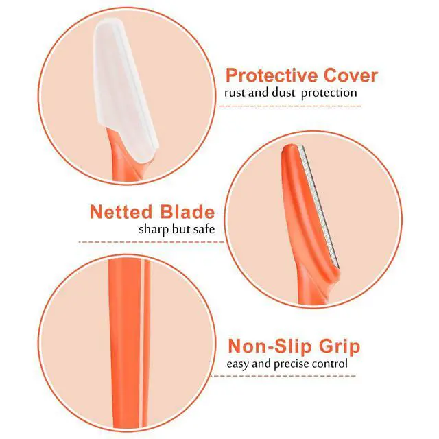 Alt view image 3 of 7 - 12 Pcs Orange-red Eyebrow Razors, Face Razors Multipurpose, Exfoliating Dermaplaning Tools, Eyebrow Trimmers Shaver with Protective Cover, Facial Hair Removal for Women Men Body Use