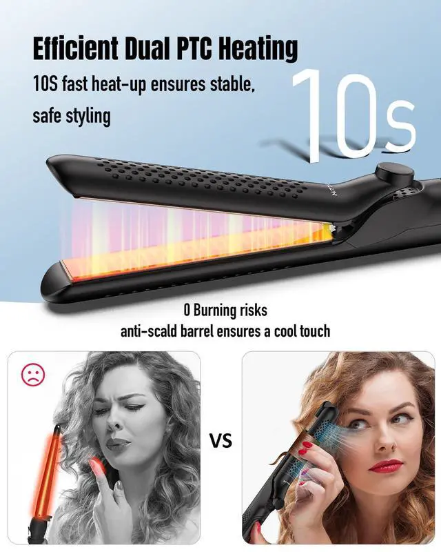 Alt view image 5 of 5 - 360° Airflow Styler Curling Iron - 1.25 Inch Hair Straightener and Curler 2 in 1 with Vented Cool Air to Lock in Style, Extra Long Flat Iron Curling Wand, 5 Temps & Dual Voltage for Travel