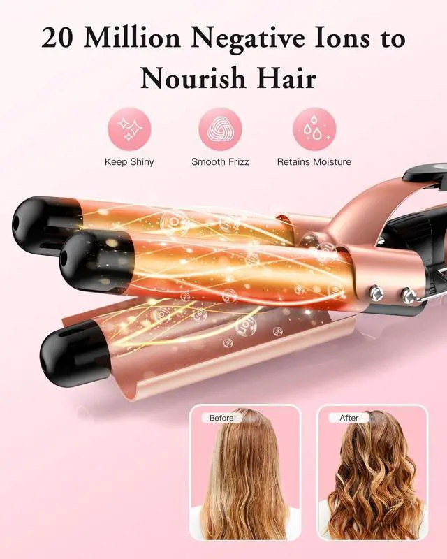 Alt view image 5 of 7 - Waver Curling Iron Wand, Hoygi 5 in 1 Curling Wand Set with 3 Barrel Hair Crimper for Women, Fast Heating Hair Wand Curler in All Hair Type