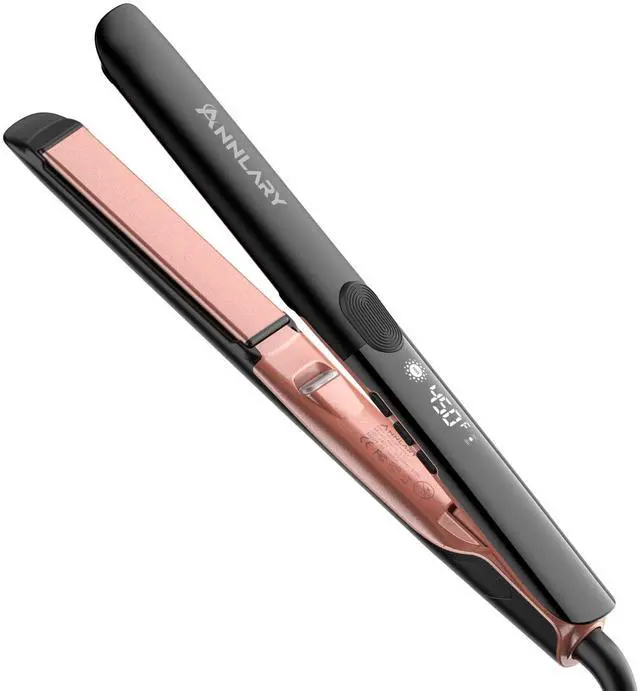 Main image of Hoygi Hair Straightener 1 Inch Flat Iron and Curler 2 in 1 Titanium Ceramic Ionic Dual Voltage Straightener with Heat-Resistant Silicone, for Less Frizz, Shinier & Smoother