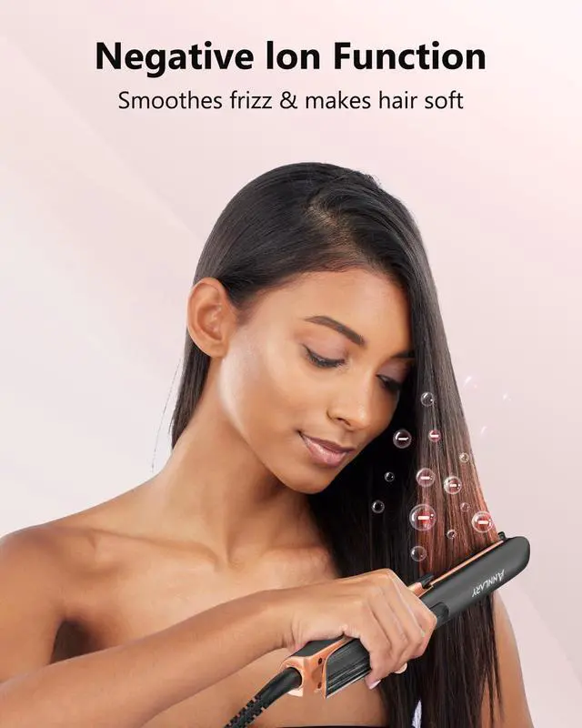 Alt view image 2 of 7 - Hoygi Hair Straightener 1 Inch Flat Iron and Curler 2 in 1 Titanium Ceramic Ionic Dual Voltage Straightener with Heat-Resistant Silicone, for Less Frizz, Shinier & Smoother