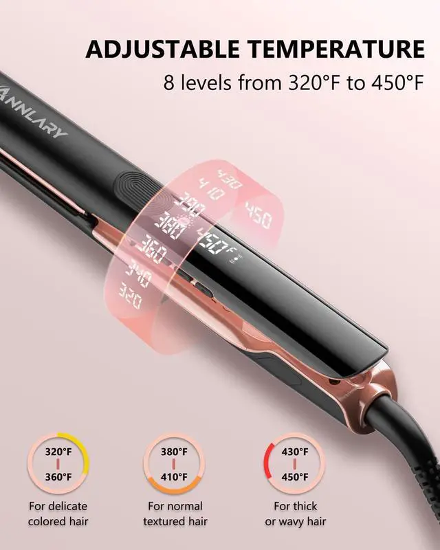 Alt view image 3 of 7 - Hoygi Hair Straightener 1 Inch Flat Iron and Curler 2 in 1 Titanium Ceramic Ionic Dual Voltage Straightener with Heat-Resistant Silicone, for Less Frizz, Shinier & Smoother