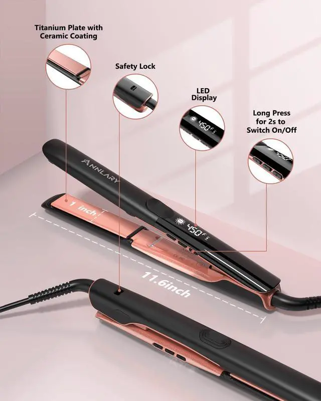 Alt view image 6 of 7 - Hoygi Hair Straightener 1 Inch Flat Iron and Curler 2 in 1 Titanium Ceramic Ionic Dual Voltage Straightener with Heat-Resistant Silicone, for Less Frizz, Shinier & Smoother