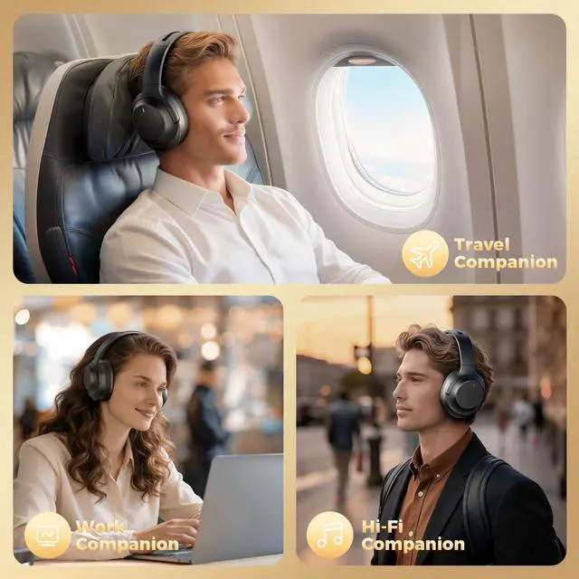 Alt view image 5 of 7 - Upgraded Prolevel Hybrid Active Noise Cancelling Headphones, HD Sound & Big Bass, 2X Softer Comfort, Long ANC Playtime, Wireless Over-Ear Bluetooth Headphones Perfect for Home Office|Travel|Pair