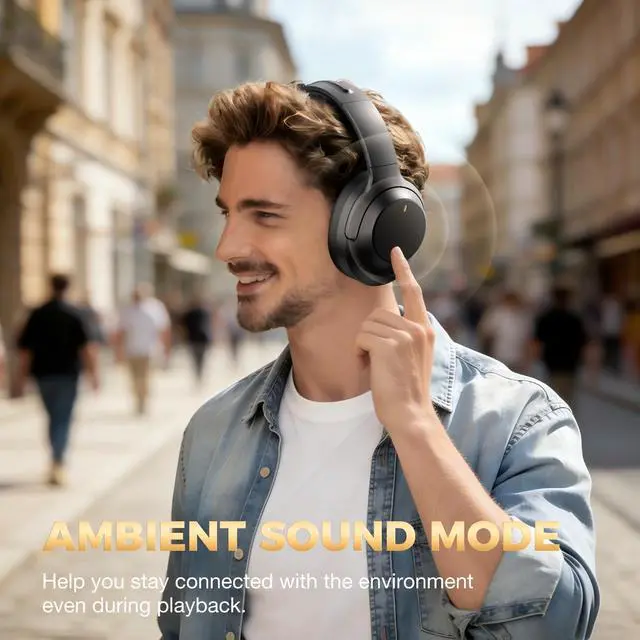 Alt view image 6 of 7 - Upgraded Prolevel Hybrid Active Noise Cancelling Headphones, HD Sound & Big Bass, 2X Softer Comfort, Long ANC Playtime, Wireless Over-Ear Bluetooth Headphones Perfect for Home Office|Travel|Pair