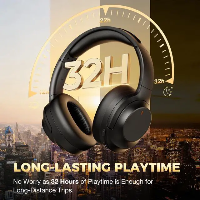 Alt view image 7 of 7 - Upgraded Prolevel Hybrid Active Noise Cancelling Headphones, HD Sound & Big Bass, 2X Softer Comfort, Long ANC Playtime, Wireless Over-Ear Bluetooth Headphones Perfect for Home Office|Travel|Pair