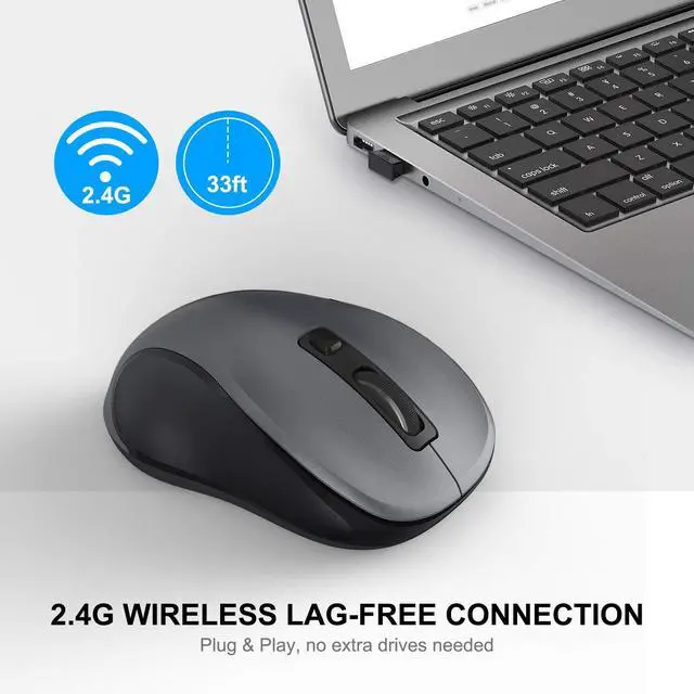 Alt view image 2 of 7 - WisFox 2.4G Wireless Mouse for Laptop, Ergonomic Computer Mouse with USB Receiver and 3 Adjustable Levels, 6 Button Wireless Mice for Windows Mac PC Notebook (Grey)