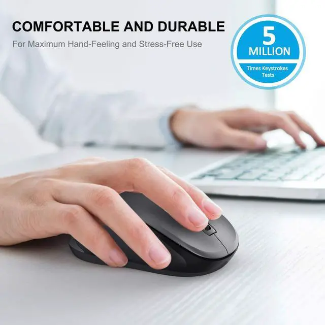 Alt view image 3 of 7 - WisFox 2.4G Wireless Mouse for Laptop, Ergonomic Computer Mouse with USB Receiver and 3 Adjustable Levels, 6 Button Wireless Mice for Windows Mac PC Notebook (Grey)