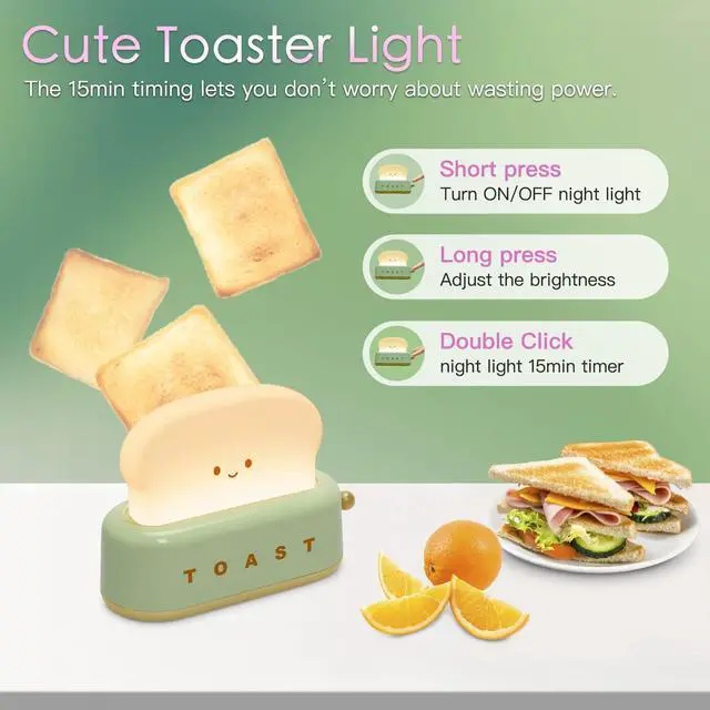 Alt view image 2 of 6 - JAYSUING Desk Decor Cute Toast Lamp Small Desk Lamp Night Light for Kids Rechargeable with Smile Face Kawaii Decor for Bedroom, Table, Bedside, Desk Gifts for Kids and Adults