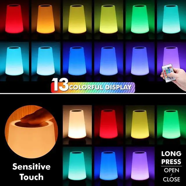 Alt view image 3 of 7 - JAYSUING Night Light, Dimmable Touch Lamp for Bedroom, Portable Table Bedside Lamp, 5 Brightness 13 RGB Colors, Night Lights for Baby Nursery Bathroom