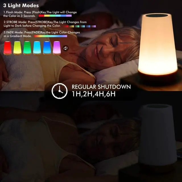 Alt view image 5 of 7 - JAYSUING Night Light, Dimmable Touch Lamp for Bedroom, Portable Table Bedside Lamp, 5 Brightness 13 RGB Colors, Night Lights for Baby Nursery Bathroom