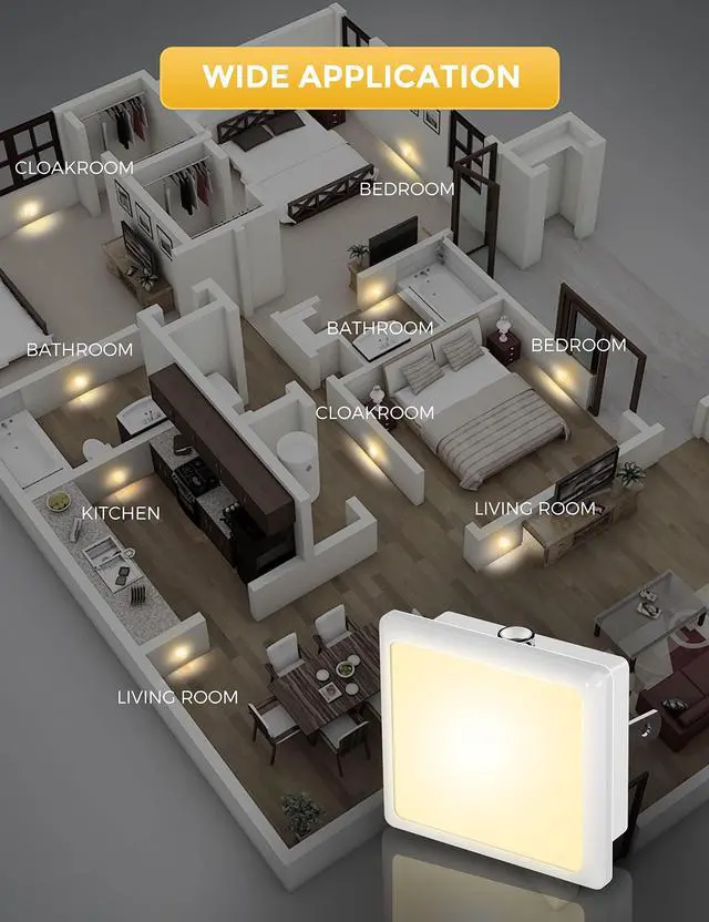 Alt view image 7 of 7 - JAYSUING Night Lights Plug into Wall 2-Pack, 0.3W Plug in Night Light, Dusk to Dawn, 3000K Soft White, Bright Nightlight Auto-On/Off, for Adults Kids Room Bedroom Bathroom Hallway Kitchen, Non-Dim