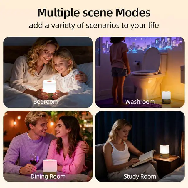 Alt view image 6 of 6 - JAYSUING Nursery Night Light with Clock for Kids, Touch Lamp Bedside Desk Lamp, Portable Breastfeeding Night Lamp for Baby, 3 Color Stepless Dimming Up for Restaurant,Bedroom,Rechargeable (Wood Grain)