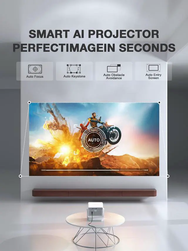 Alt view image 3 of 6 - 4K Smart Projector with WiFi and Bluetooth, Officially-Licensed App & 2000 ANSI,Auto Focus & Keystone Portable Projector with Stand,Outdoor Home Theater Projector