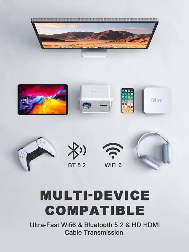 Alt view image 6 of 6 - 4K Smart Projector with WiFi and Bluetooth, Officially-Licensed App & 2000 ANSI,Auto Focus & Keystone Portable Projector with Stand,Outdoor Home Theater Projector