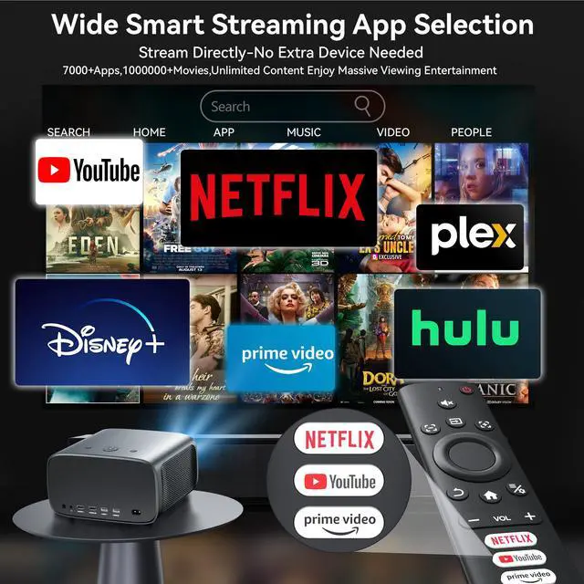 Alt view image 2 of 7 - 1200 ANSI/4K Supported/Netflix LicensedSmart Projector with WiFi and Bluetooth, Movie Home Theater with AI Auto Focs& Keystone, Video Projector with Dolby, 400'' Display for Indoor/Outdoor Proyector