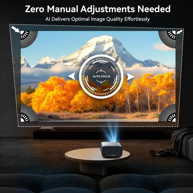 Alt view image 4 of 7 - 1200 ANSI/4K Supported/Netflix LicensedSmart Projector with WiFi and Bluetooth, Movie Home Theater with AI Auto Focs& Keystone, Video Projector with Dolby, 400'' Display for Indoor/Outdoor Proyector