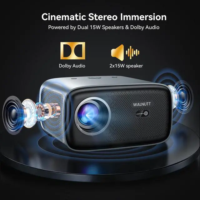 Alt view image 7 of 7 - 1200 ANSI/4K Supported/Netflix LicensedSmart Projector with WiFi and Bluetooth, Movie Home Theater with AI Auto Focs& Keystone, Video Projector with Dolby, 400'' Display for Indoor/Outdoor Proyector