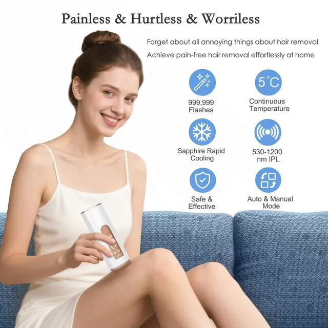 Alt view image 3 of 7 - IPL Laser Hair Removal for Women and Men with 5 Sapphire Ice-Cooling, Nearly Painless & Long-Lasting Results Hair Removal Device,5 Levels & 2 Modes, 98% Hair Reduction for Fast Full Body From Home