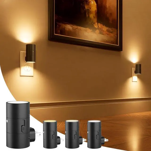 Main image of JAYSUING Night Lights Plug into Wall, Dimmable with 3 Color Modes & Auto On/Off Sensor, Ultra-Slim Nightlight for Hallway, Bathroom, Bedroom, Nursery, Kitchen (4 Pack, Black)