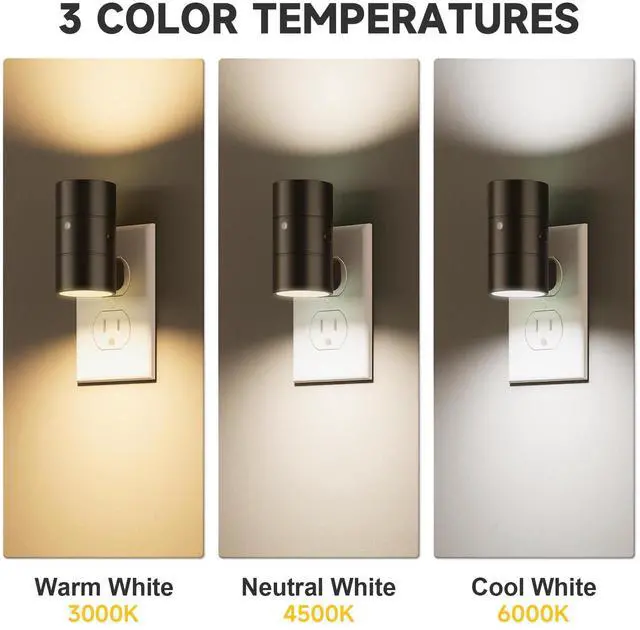 Alt view image 2 of 6 - JAYSUING Night Lights Plug into Wall, Dimmable with 3 Color Modes & Auto On/Off Sensor, Ultra-Slim Nightlight for Hallway, Bathroom, Bedroom, Nursery, Kitchen (4 Pack, Black)